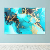 Abstrakter Blauer, Aquamariner und Goldalkohol Tin Leinwanddruck (Insitu (Holzboden))