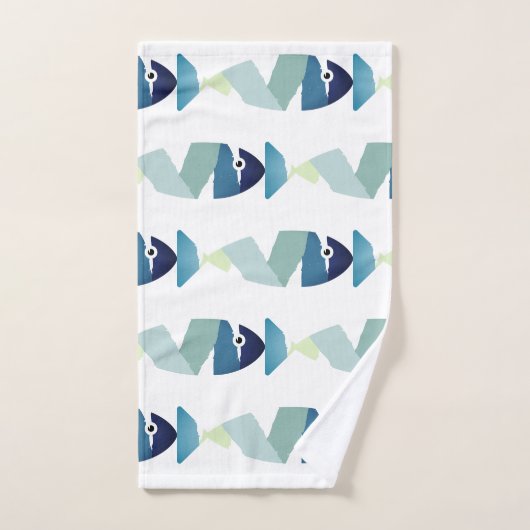 Abstrakter Blauer Fisch Badhandtuch Set (Handtuch)