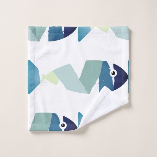 Abstrakter Blauer Fisch Badhandtuch Set (Waschlappen)