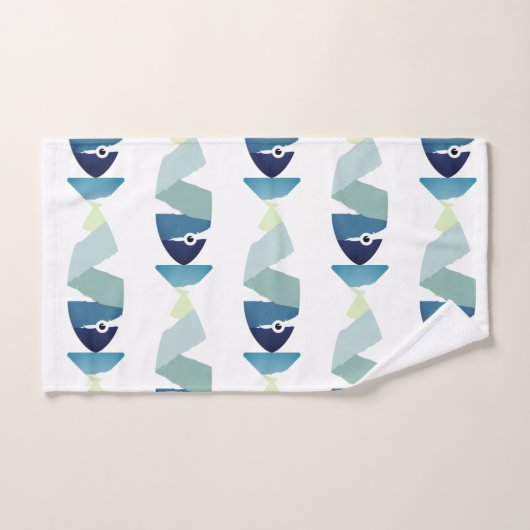 Abstrakter Blauer Fisch Badhandtuch Set (Handtuch)