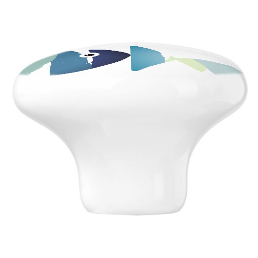 Abstrakter Blauer Fisch Keramikknauf (Seitenansicht)