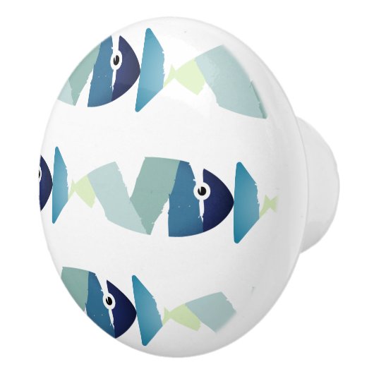 Abstrakter Blauer Fisch Keramikknauf (Rechts)