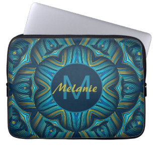 Abstrakter blauer gelber verzierter Mandala person Laptopschutzhülle