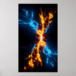 Abstrakter blauer Gold-Feuer-Energie-Konflikt Poster
