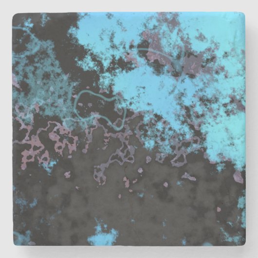 Abstrakter blauer, grauer und Lila Marmor Steinuntersetzer (Vorderseite)