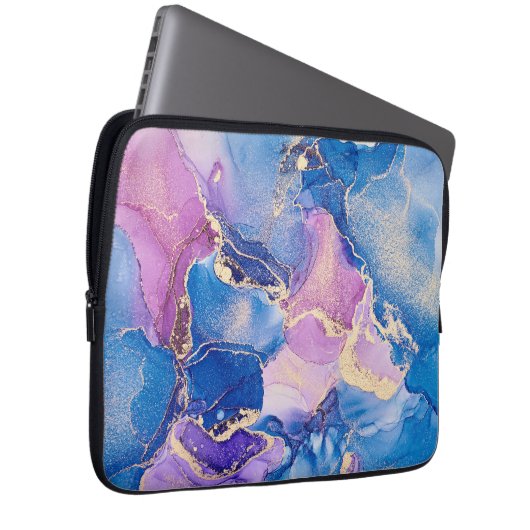 Abstrakter, blauer Marmor Laptopschutzhülle (Vorne Rechts)