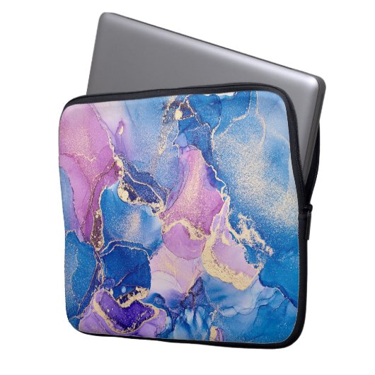 Abstrakter, blauer Marmor Laptopschutzhülle (Vorderseite Links)