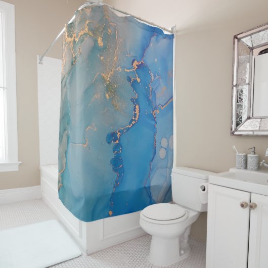 Abstrakter blauer Marmor mit Glitzer Duschvorhang (Beispiel)