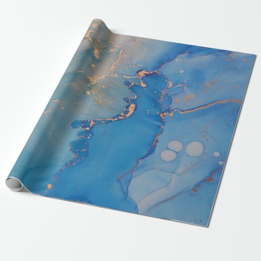 Abstrakter blauer Marmor mit Glitzer Geschenkpapier (Ungerollt)