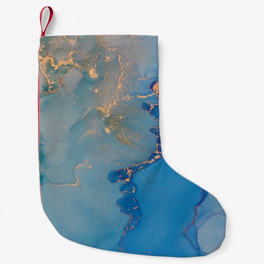 Abstrakter blauer Marmor mit Glitzer Kleiner Weihnachtsstrumpf (Vorderseite)