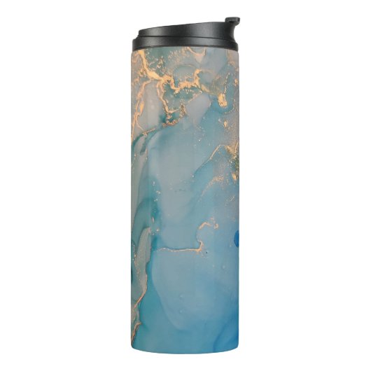 Abstrakter blauer Marmor mit Glitzer Thermosbecher (Nach links gedreht)