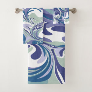Abstrakter blauer Marmor Swirl Stilvoll Personalis Badhandtuch Set