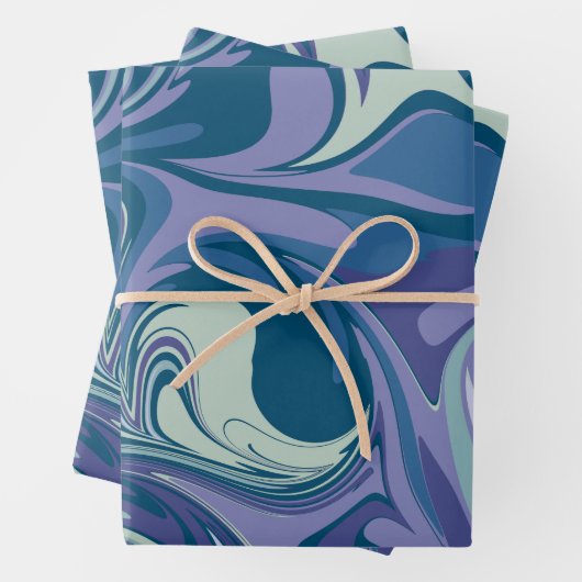 Abstrakter blauer Marmor Swirl Stilvoll Personalis Geschenkpapier Set (Beispiel)