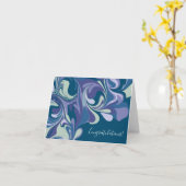 Abstrakter blauer Marmor Swirl Stilvoll Personalis Karte (Gelbe Blume)