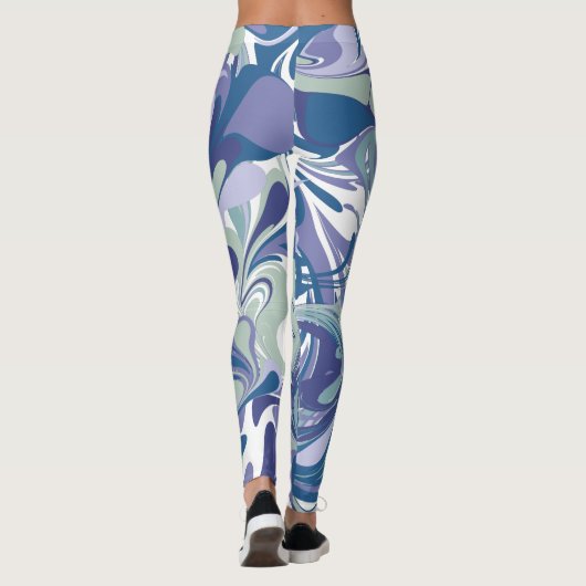 Abstrakter blauer Marmor Swirl Stilvoll Personalis Leggings (Rückseite)