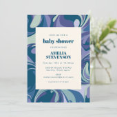 Abstrakter blauer Marmor Swirl Stilvolle Babydusch Einladung (Stehend Vorderseite)