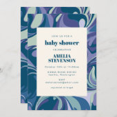 Abstrakter blauer Marmor Swirl Stilvolle Babydusch Einladung (Vorne/Hinten)