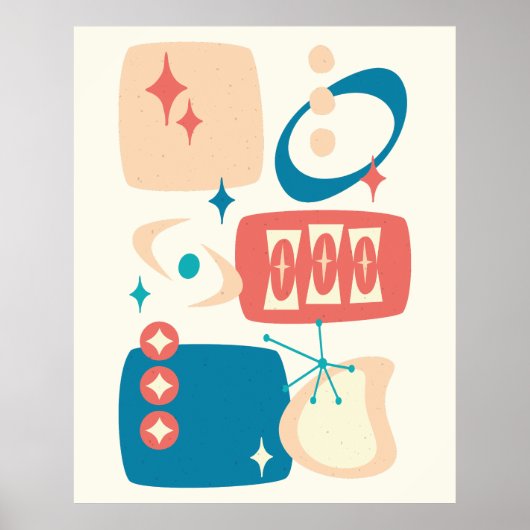 Abstrakter blauer Pfirsich im Atomalter Mitte des Poster (Vorne)