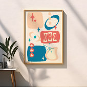 Abstrakter blauer Pfirsich im Atomalter Mitte des Poster