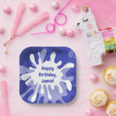 Abstrakter blauer Spritzer zum Geburtstag Pappteller (Party)