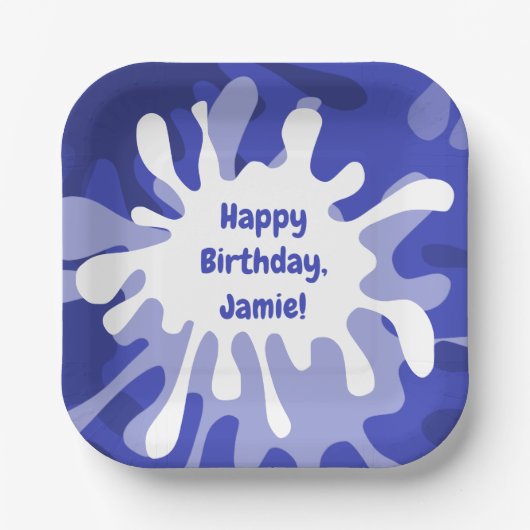 Abstrakter blauer Spritzer zum Geburtstag Pappteller (Vorderseite)
