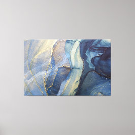 Abstrakter Blauer und Goldalkohol Tinte Leinwanddruck