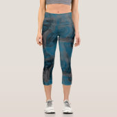 Abstrakter blauer und grauer Marmor Capri Leggings (Vorderseite)
