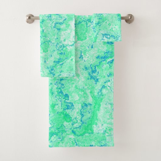 Abstrakter blauer und grüner Marmor Badhandtuch Set (Insitu)
