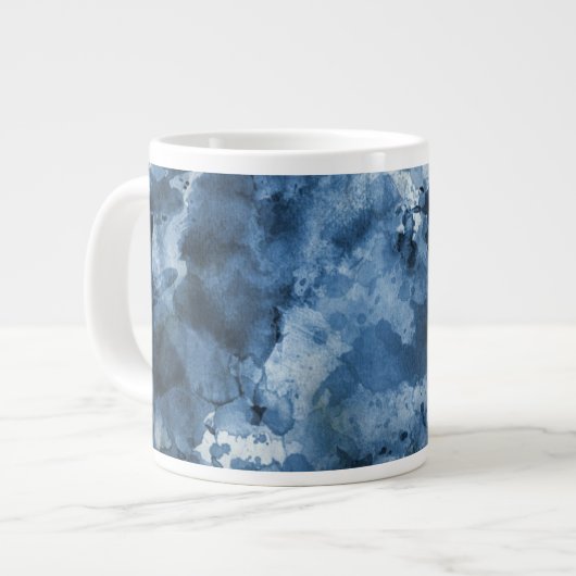 Abstrakter, blauer Wasserfarben Jumbo-Tasse (Vorderseite Links)