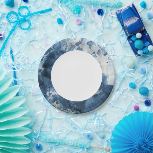 Abstrakter, blauer Wasserfarben Pappteller (Party)