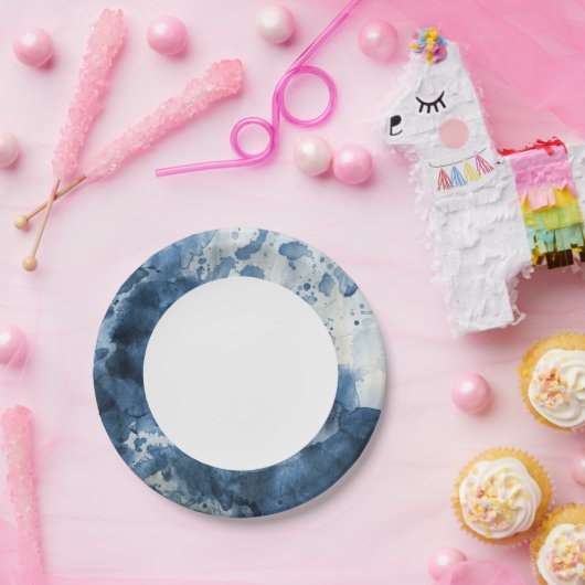 Abstrakter, blauer Wasserfarben Pappteller (Party)