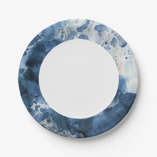Abstrakter, blauer Wasserfarben Pappteller (Vorderseite)