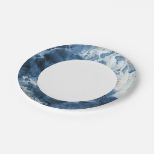 Abstrakter, blauer Wasserfarben Pappteller
