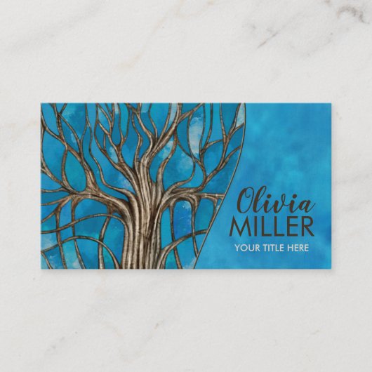 Abstrakter blauer Wasserfarbenmosaikbaum Visitenkarte (Vorderseite)