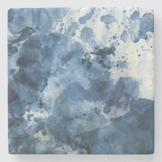 Abstrakter blauer Wasserfarbhintergrund Steinuntersetzer (Vorderseite)