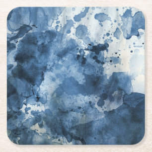 Abstrakter blauer Watercolorhintergrund Rechteckiger Pappuntersetzer