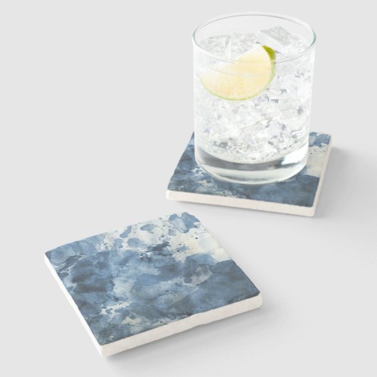 Abstrakter blauer Watercolorhintergrund Steinuntersetzer (Seitenansicht)