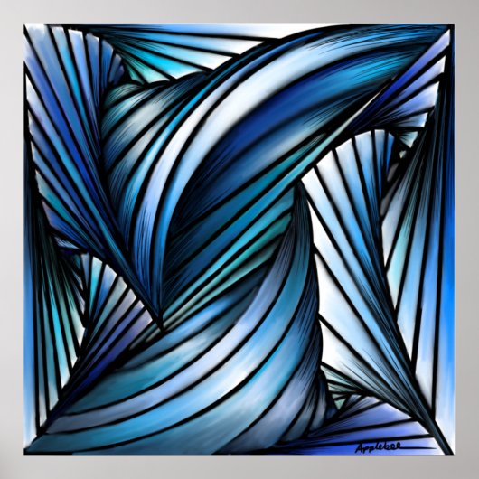 Abstrakter blauer Wellenprint Poster (Vorne)