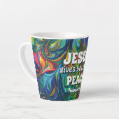 Abstrakter blaugrüner JESUS GIBT WIRKLICHEN FRIEDE Milchtasse (Linke Ecke)