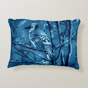 Abstrakter Blue Jay Bird in Baumzweigen Vögel Dekokissen