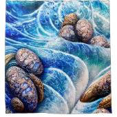 Abstrakter Blue Ocean Wave Marbella Goldene Kunst Duschvorhang (Vorderseite)