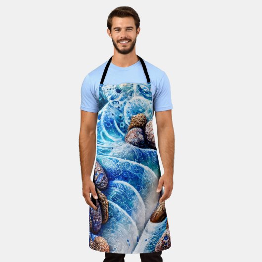 Abstrakter Blue Ocean Wave Marbella Goldene Kunst Schürze (Getragen)