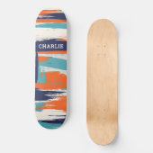 Abstrakter Blue Orange Brush Strokes Individuelle  Skateboard (Vorderseite)