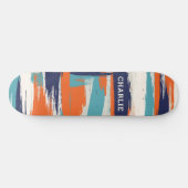 Abstrakter Blue Orange Brush Strokes Individuelle  Skateboard (Horizontal)