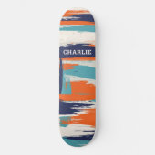 Abstrakter Blue Orange Brush Strokes Individuelle  Skateboard (Vorderseite)