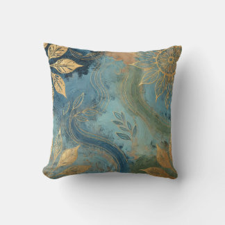 Abstrakter Bluish-Golden Leaf Artwork Style 26 Kissen