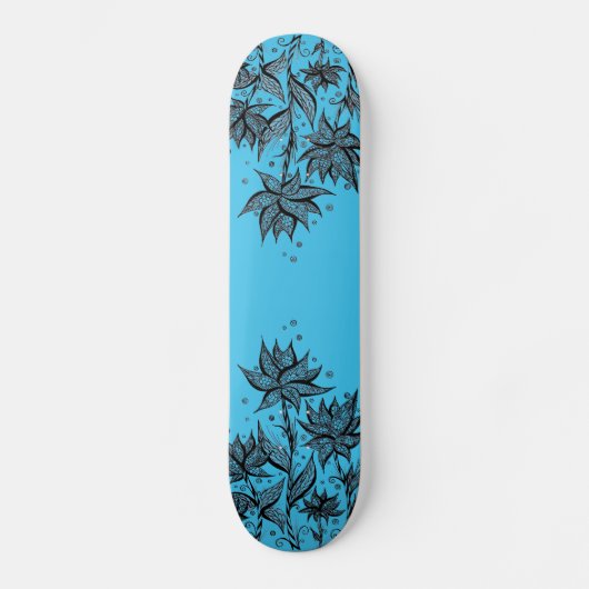 Abstrakter Blume Lineart BlauSkateboard Skateboard (Vorderseite)