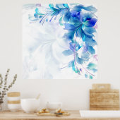 Abstrakter Blumenhintergrund blau und weiß Poster (Küche)