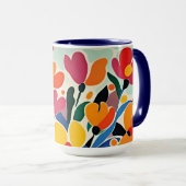 Abstrakter Blumenhintergrund, lebendig, Tasse (VorderseiteRechts)