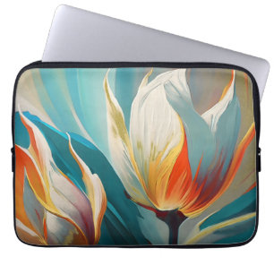 Abstrakter Blumenschimmer in Türkis und Orange Laptopschutzhülle